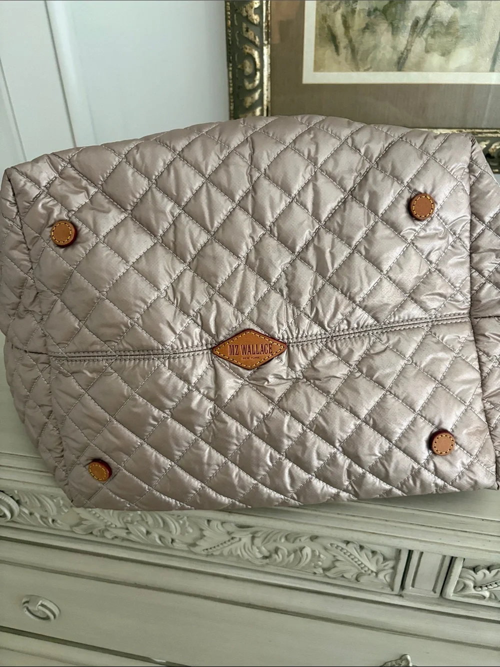 MZ Wallace Quilted Tote in White and Rose Gold